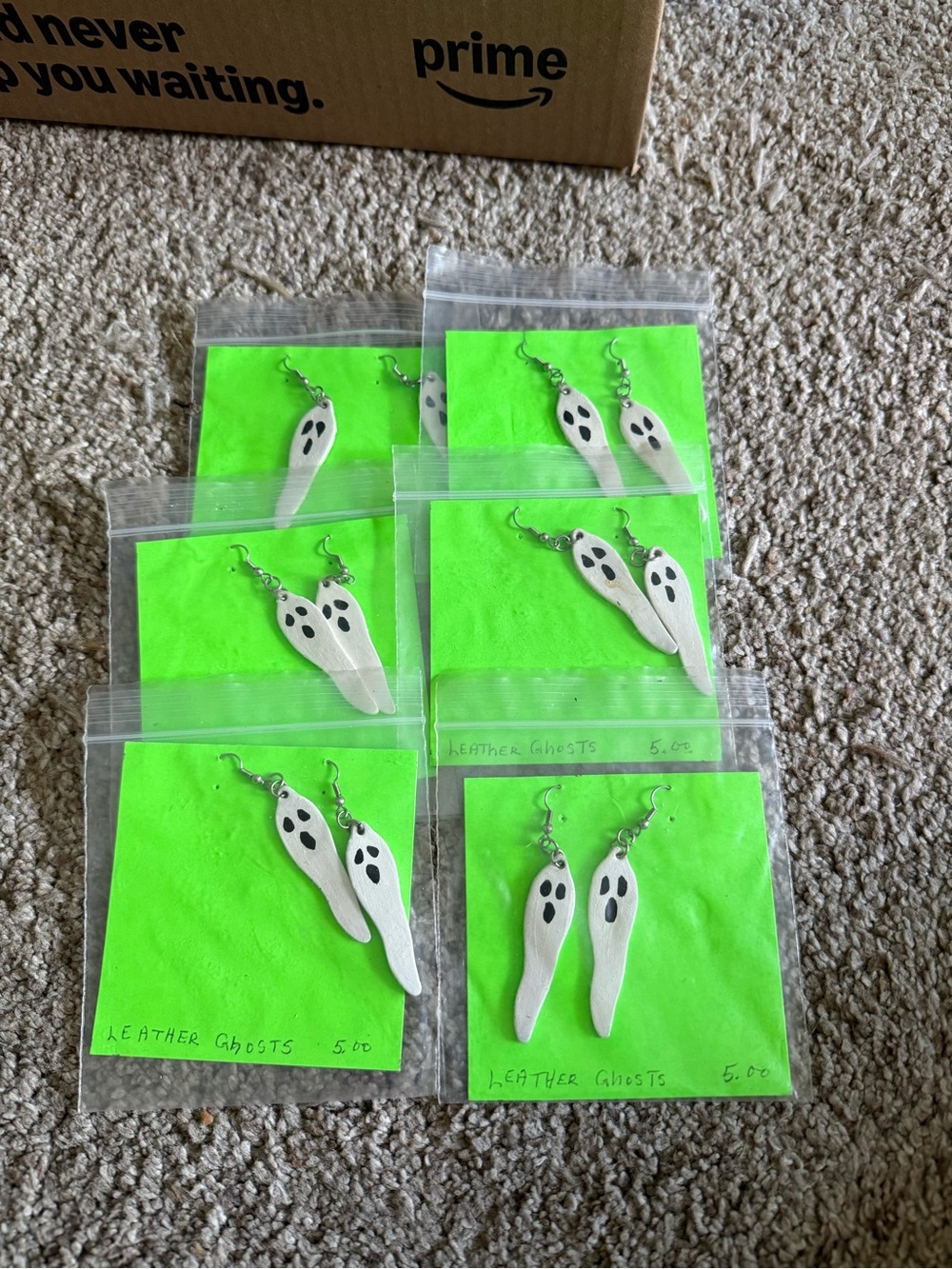 Handmade White Ghost Dangle Earrings - Set of 6
